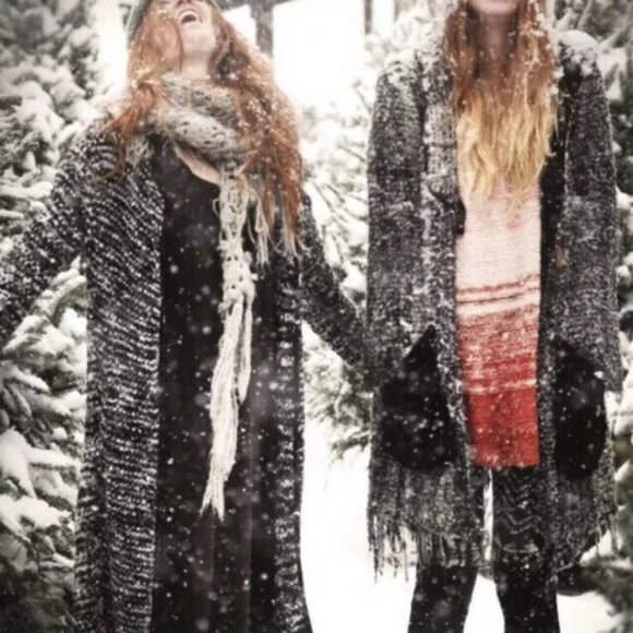 NWT Small Free People Last Dance Sweater Coat Duster Tweed Black Gray Cardigan - Picture 2 of 9